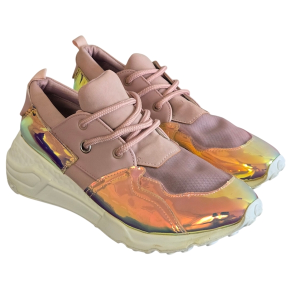 Steve Madden Cliff Blush Sneakers Womens Size 10M Pink Gold Holographic CLIF02S1 - Picture 1 of 13